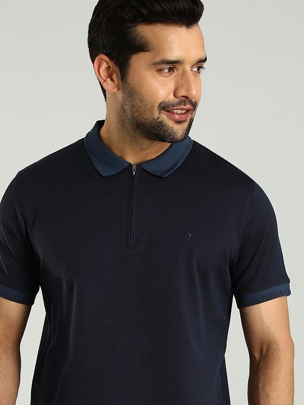 Indian Terrain Men's Half Sleeve Regular Fit Navy Polo T-Shirt